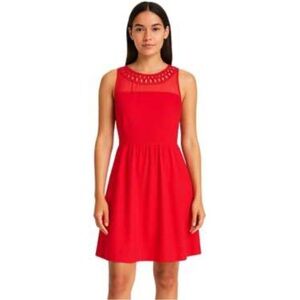 Women’s Anthropologie Maeve Lattice Neck Fit & Flare Dress Pockets Size 10